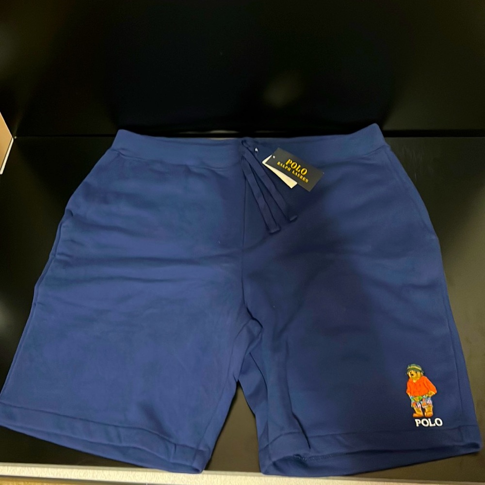 NEW Polo Ralph Lauren Navy Beach Tropical Bear Fleece Shorts
